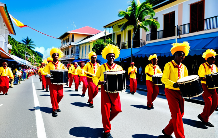 Carnival Parade**
"A vibrant carnival parade in Victoria, Seychelles. Performers in colorful, modest costumes are dancing in the street. Traditional drums and musical instruments are being played. Buildings in the background are decorated with flags and banners. People are smiling and enjoying the celebration, fully clothed, appropriate attire, safe for work, perfect anatomy, natural proportions, professional photography, high quality, family-friendly."
**