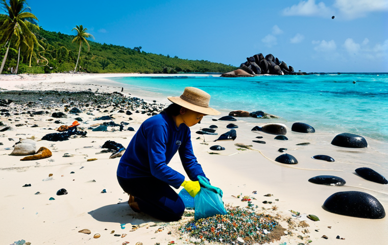 세이셸 해양 환경 연구소 - **Image Prompt: Sea Turtle Research and Tracking**
    "A majestic Green Sea Turtle glides effortles...