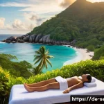 Home 20 세이셸 스파와 웰니스 프로그램 - **A Luxurious Outdoor Spa in the Seychelles at Sunset:** A high-resolution, hyperrealistic photograp...